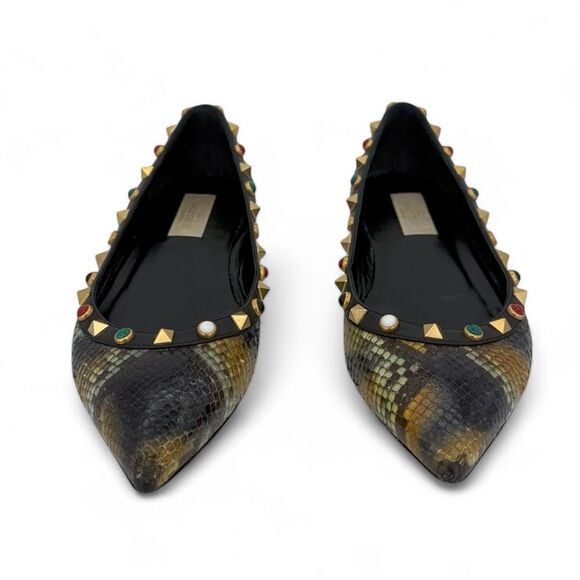 VALENTINO Garavani Rockstud Snakeskin Ballet Flats Size IT37.5 - Picture 1 of 10